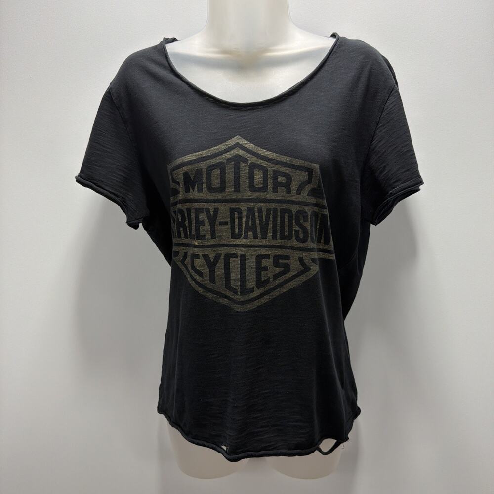 Black Womens Harley Davidson Distressed Short Sleeve Vintage Graphic Tshirt Sz S